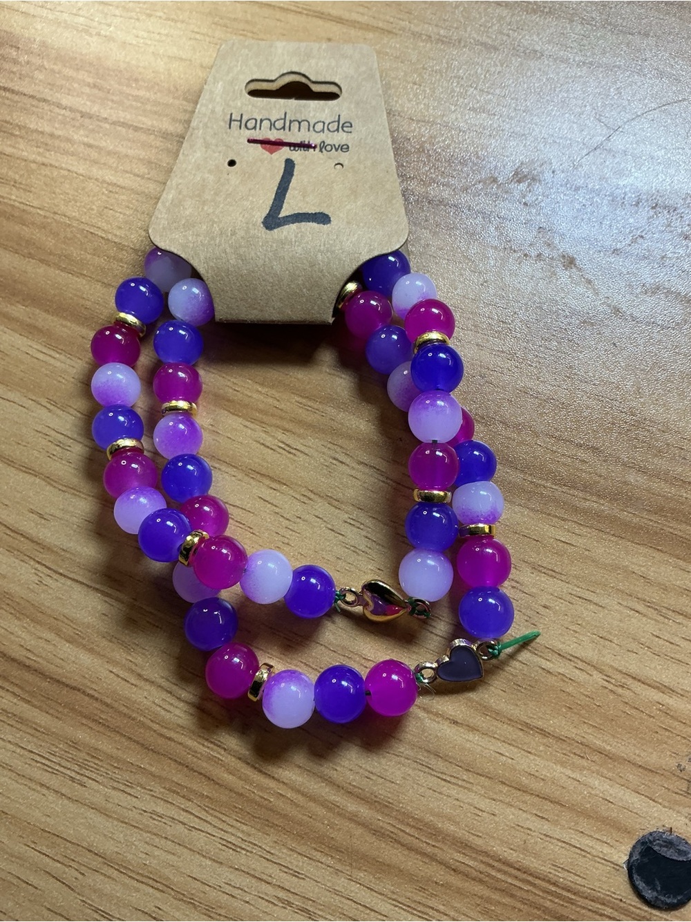 Handmade Purple & Pink Beaded Bracelet with Gold Accents